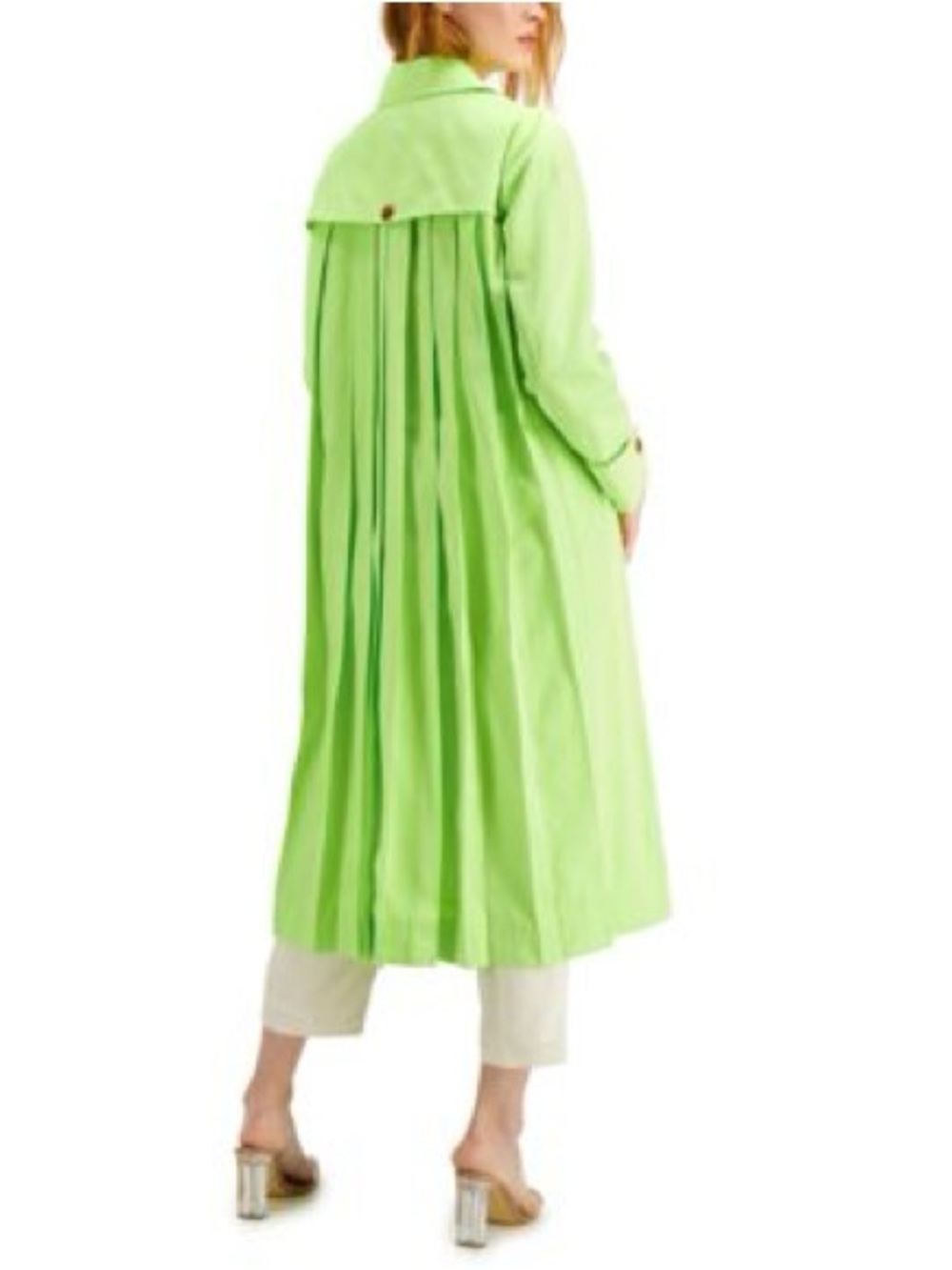 Alfani Neon Lime Green Trench coat with pleated cape back